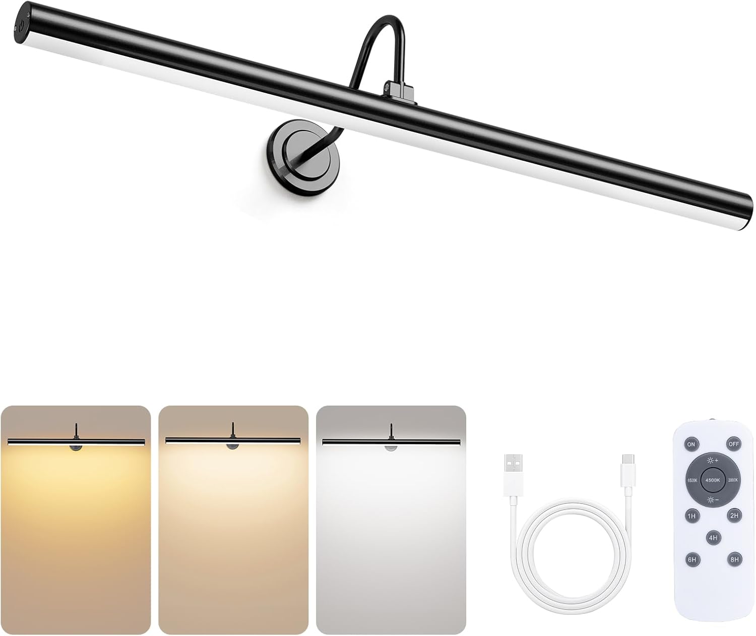 Bridika Picture Lights for Wall Battery Operated, 23.6in Picture Light with Remote, 3 Color Modes and Dimmable Classic Art Light for Paintings, Gallery, Dartboard, Bathroom with Timer (Gold, 1 Pack) - Grand Goldman