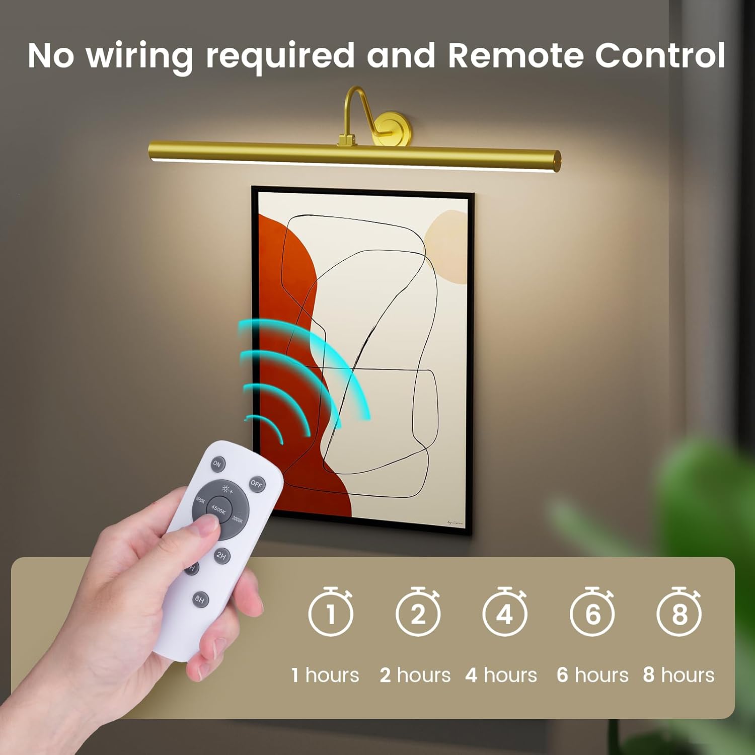 Bridika Picture Lights for Wall Battery Operated, 23.6in Picture Light with Remote, 3 Color Modes and Dimmable Classic Art Light for Paintings, Gallery, Dartboard, Bathroom with Timer (Gold, 1 Pack) - Grand Goldman