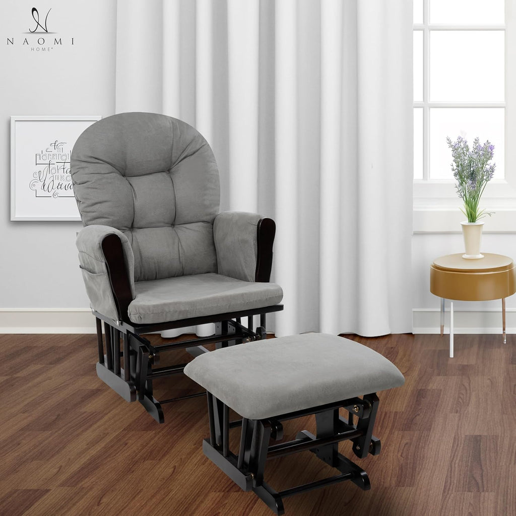 Brisbane Nursery Glider & Ottoman Sets, Glider Recliner Nursery Rocking Chair Nursery Glider Rocker with Ottoman, Reclining Gliders & Chairs for Breastfeeding, Maternity, Napping, Pecan/Dark Gray - Grand Goldman