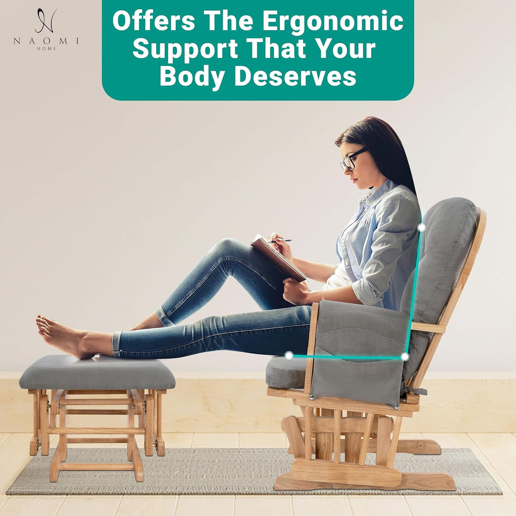 Brisbane Nursery Glider & Ottoman Sets, Glider Recliner Nursery Rocking Chair Nursery Glider Rocker with Ottoman, Reclining Gliders & Chairs for Breastfeeding, Maternity, Napping, Pecan/Dark Gray - Grand Goldman