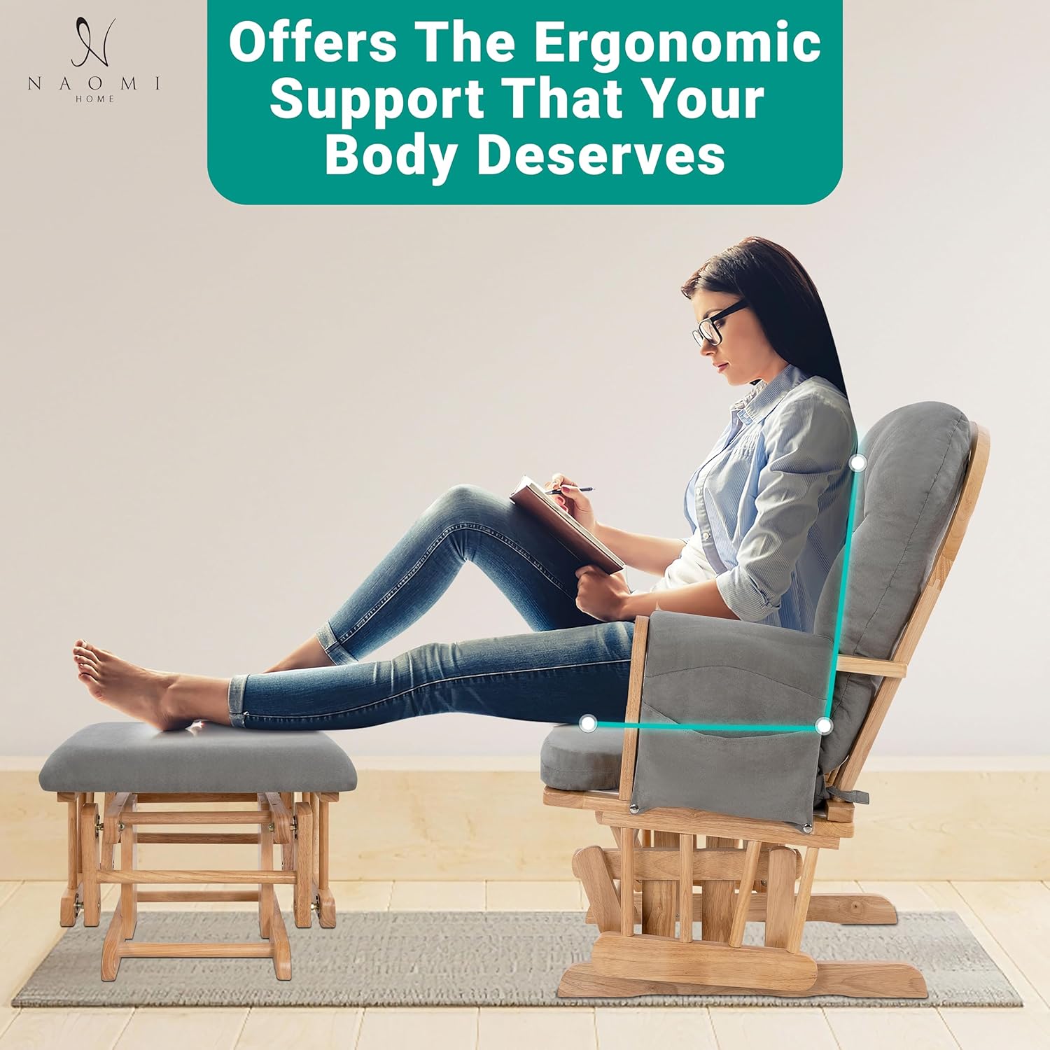 Brisbane Nursery Glider & Ottoman Sets, Glider Recliner Nursery Rocking Chair Nursery Glider Rocker with Ottoman, Reclining Gliders & Chairs for Breastfeeding, Maternity, Napping, Pecan/Dark Gray - Grand Goldman