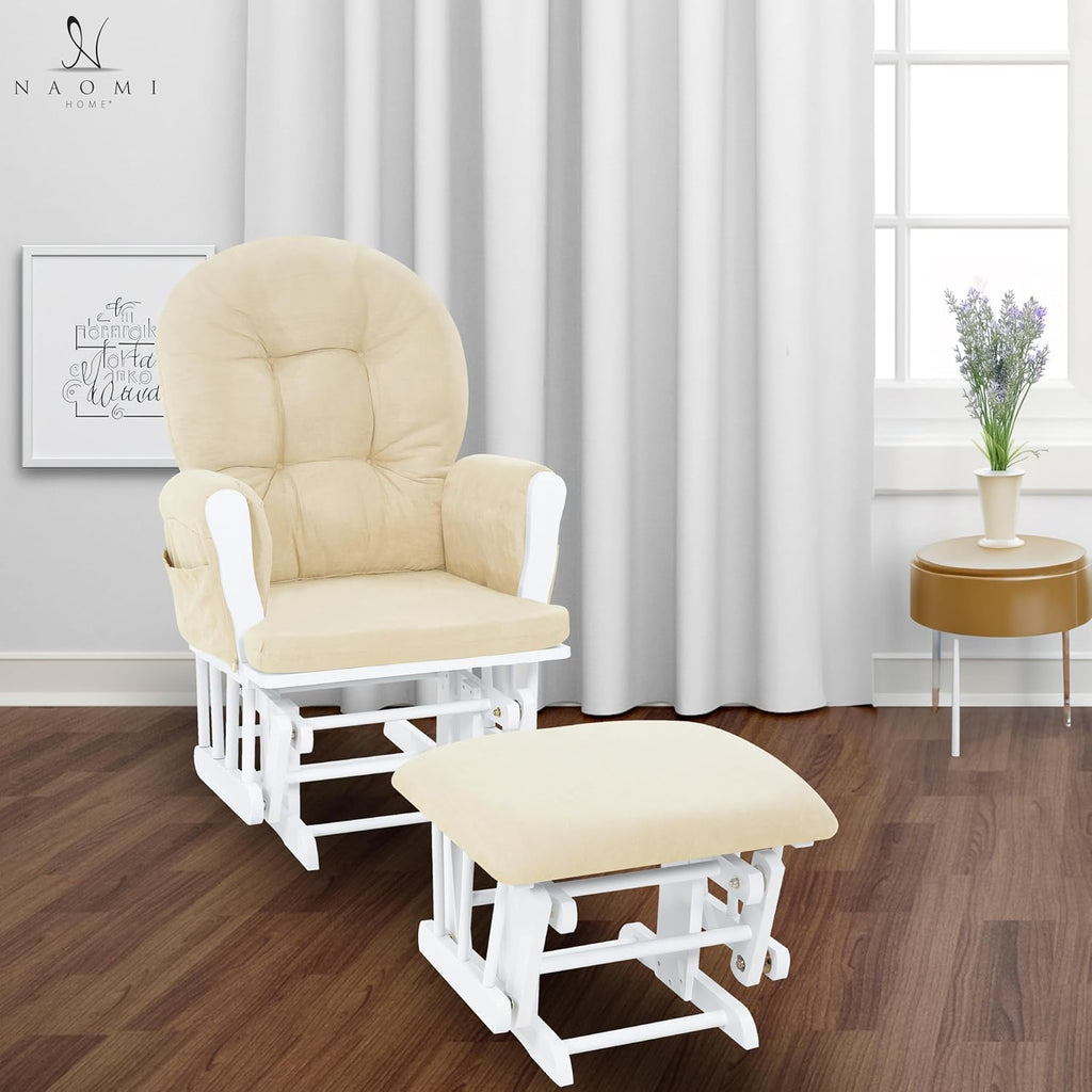 Brisbane Nursery Glider & Ottoman Sets, Glider Recliner Nursery Rocking Chair Nursery Glider Rocker with Ottoman, Reclining Gliders & Chairs for Breastfeeding, Maternity, Napping, Pecan/Dark Gray - Grand Goldman