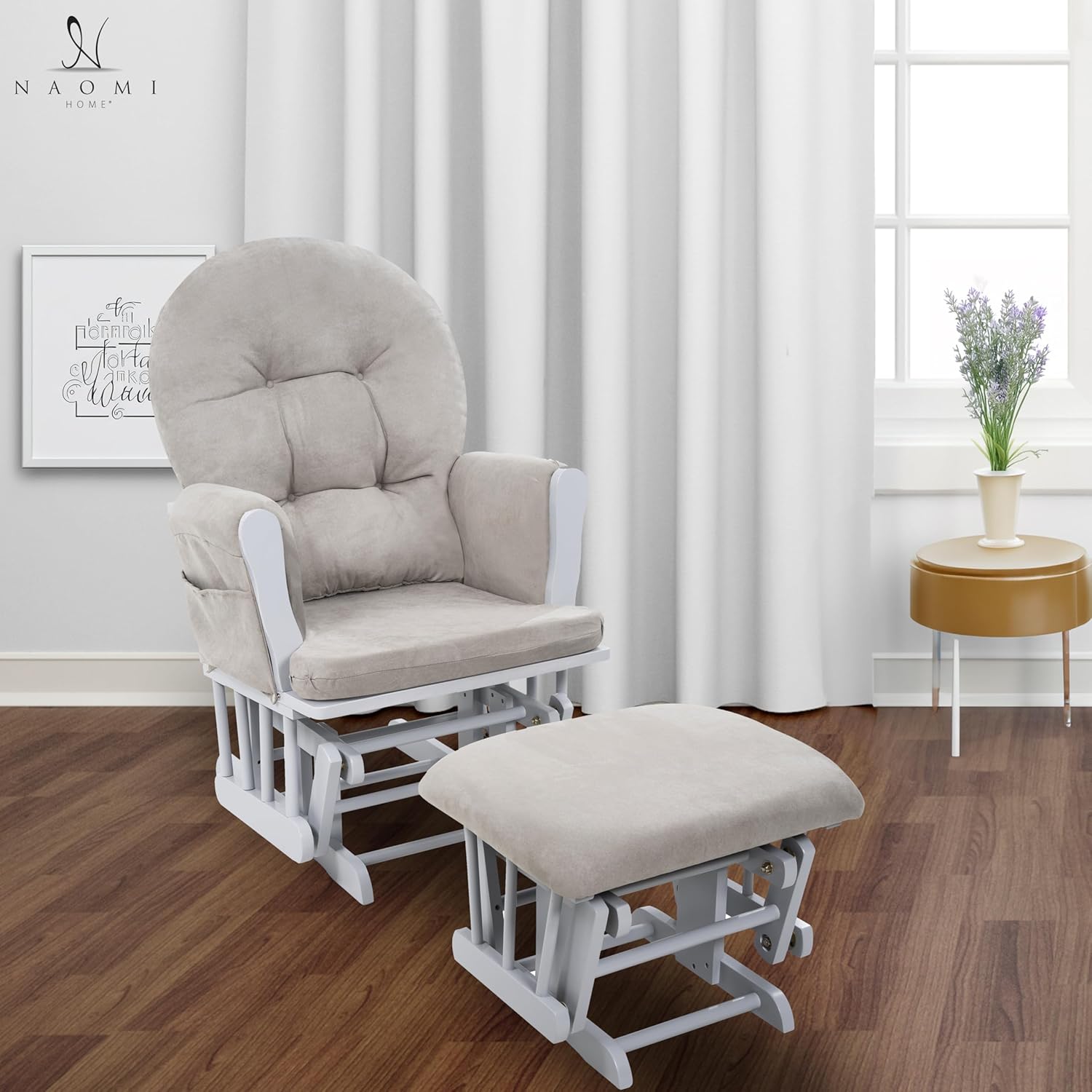 Brisbane Nursery Glider & Ottoman Sets, Glider Recliner Nursery Rocking Chair Nursery Glider Rocker with Ottoman, Reclining Gliders & Chairs for Breastfeeding, Maternity, Napping, Pecan/Dark Gray - Grand Goldman