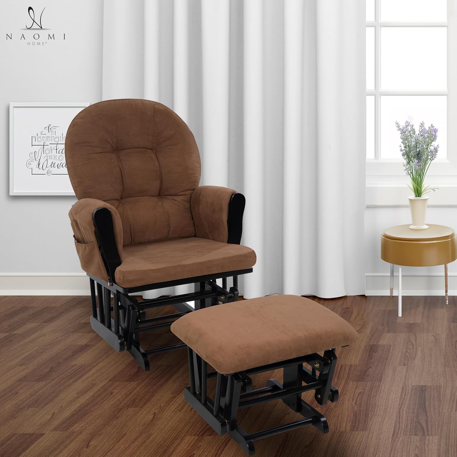 Brisbane Nursery Glider & Ottoman Sets, Glider Recliner Nursery Rocking Chair Nursery Glider Rocker with Ottoman, Reclining Gliders & Chairs for Breastfeeding, Maternity, Napping, Pecan/Dark Gray - Grand Goldman