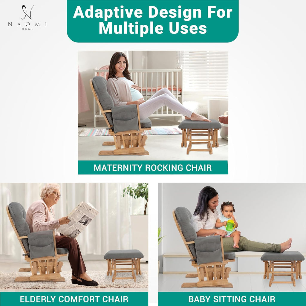 Brisbane Nursery Glider & Ottoman Sets, Glider Recliner Nursery Rocking Chair Nursery Glider Rocker with Ottoman, Reclining Gliders & Chairs for Breastfeeding, Maternity, Napping, Pecan/Dark Gray - Grand Goldman