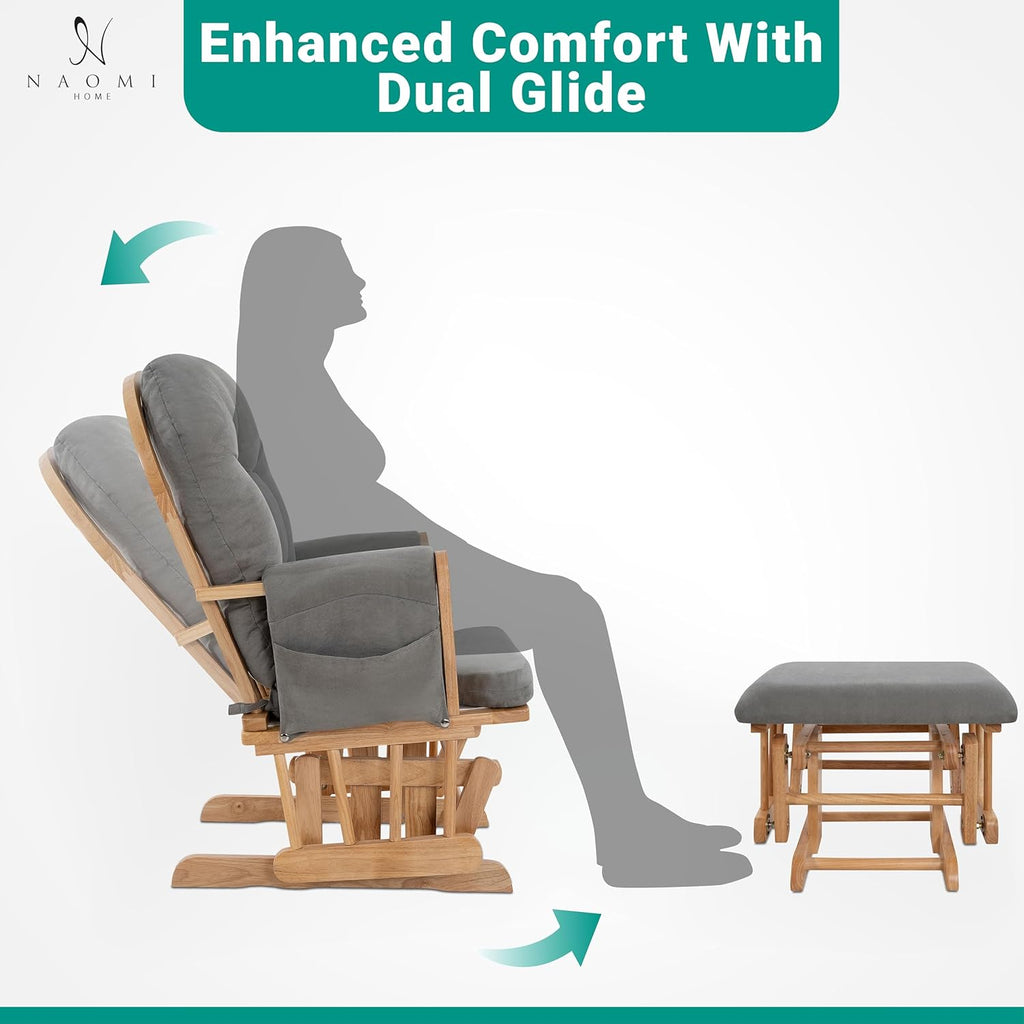 Brisbane Nursery Glider & Ottoman Sets, Glider Recliner Nursery Rocking Chair Nursery Glider Rocker with Ottoman, Reclining Gliders & Chairs for Breastfeeding, Maternity, Napping, Pecan/Dark Gray - Grand Goldman