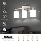 Brushed Nickel Bathroom Light Fixtures, 3-Light Modern Vanity Light Over Mirror, Wall Sconces with Milky White Frosted Glass Shades, E26 Socket (Bulbs Not Included) - Grand Goldman
