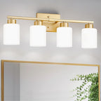 Brushed Nickel Bathroom Light Fixtures, 3-Light Modern Vanity Light Over Mirror, Wall Sconces with Milky White Frosted Glass Shades, E26 Socket (Bulbs Not Included) - Grand Goldman
