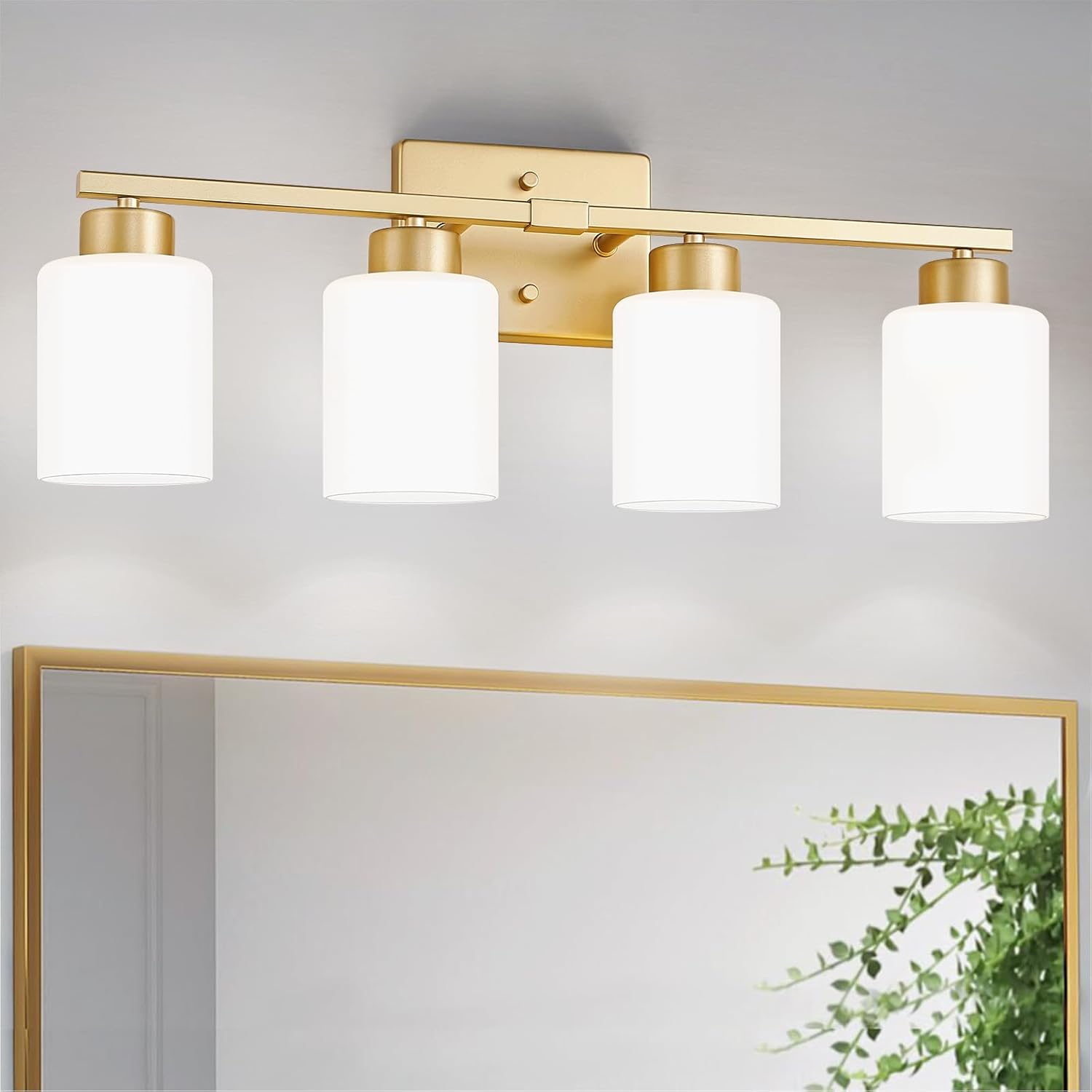 Brushed Nickel Bathroom Light Fixtures, 3-Light Modern Vanity Light Over Mirror, Wall Sconces with Milky White Frosted Glass Shades, E26 Socket (Bulbs Not Included) - Grand Goldman