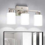 Brushed Nickel Bathroom Light Fixtures, 3-Light Modern Vanity Light Over Mirror, Wall Sconces with Milky White Frosted Glass Shades, E26 Socket (Bulbs Not Included) - Grand Goldman