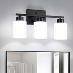 Brushed Nickel Bathroom Light Fixtures, 3-Light Modern Vanity Light Over Mirror, Wall Sconces with Milky White Frosted Glass Shades, E26 Socket (Bulbs Not Included) - Grand Goldman