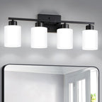 Brushed Nickel Bathroom Light Fixtures, 3-Light Modern Vanity Light Over Mirror, Wall Sconces with Milky White Frosted Glass Shades, E26 Socket (Bulbs Not Included) - Grand Goldman