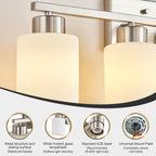 Brushed Nickel Bathroom Light Fixtures, 3-Light Modern Vanity Light Over Mirror, Wall Sconces with Milky White Frosted Glass Shades, E26 Socket (Bulbs Not Included) - Grand Goldman