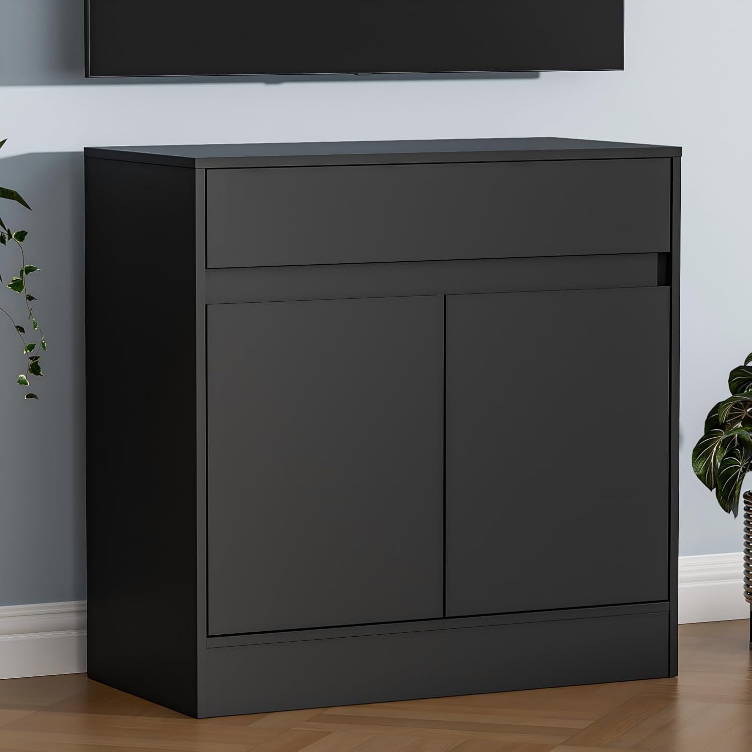 Buffet Cabinet with 2 Doors and Drawer, Coffee Bar Cabinet with Adjustable Shelf, Modern Kitchen Buffet Sideboard for Living Room, Kitchen, Black - Grand Goldman