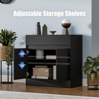 Buffet Cabinet with 2 Doors and Drawer, Coffee Bar Cabinet with Adjustable Shelf, Modern Kitchen Buffet Sideboard for Living Room, Kitchen, Black - Grand Goldman