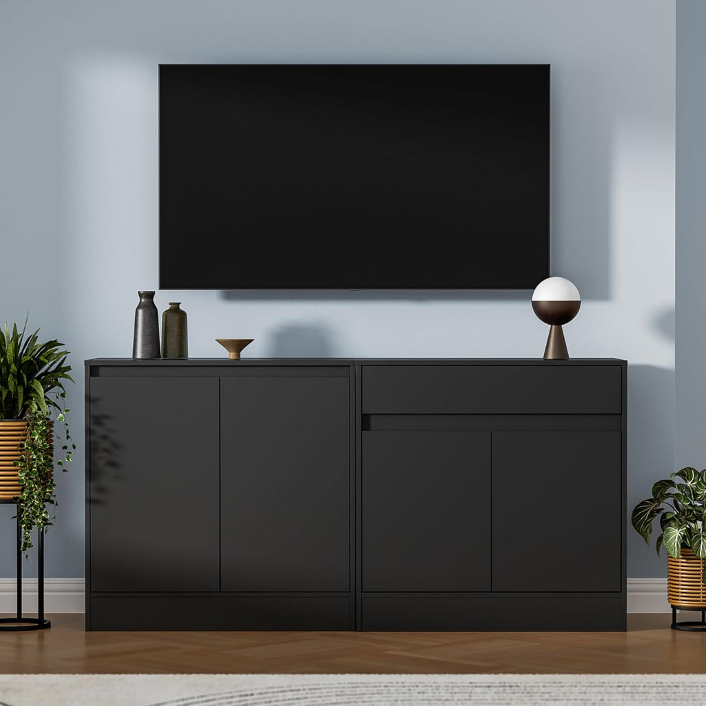 Buffet Cabinet with 2 Doors and Drawer, Coffee Bar Cabinet with Adjustable Shelf, Modern Kitchen Buffet Sideboard for Living Room, Kitchen, Black - Grand Goldman