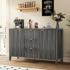 Buffet Cabinet with Drawers 46.5" Buffet Sideboard Cabinet with Storage and Shelves, Modern Fluted Buffet Table Bar Cabinet Wood Storage Cabinet for Kitchen, Dining Room (White) - Grand Goldman