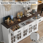 Buffet Cabinet with Storage, 63" Large Sideboard Cabinet with 3 Drawers & 5 Glass Doors, Modern Farmhouse Kitchen Cabinet Buffet Table with Adjustable Shelf, Coffee Bar Cabinet for Living Room, White - Grand Goldman