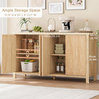 Buffet Cabinet with Storage, Fluted Sideboard Wood Accent Cabinet with Doors, Large Kitchen Buffet Storage Cabinet Boho Console Cabinet for Living Room, Entryway, Hallway (Wood, 4 Doors) - Grand Goldman