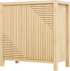 Buffet Cabinet with Storage, Fluted Sideboard Wood Accent Cabinet with Doors, Large Kitchen Buffet Storage Cabinet Boho Console Cabinet for Living Room, Entryway, Hallway (Wood, 4 Doors) - Grand Goldman