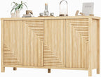 Buffet Cabinet with Storage, Fluted Sideboard Wood Accent Cabinet with Doors, Large Kitchen Buffet Storage Cabinet Boho Console Cabinet for Living Room, Entryway, Hallway (Wood, 4 Doors) - Grand Goldman