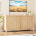 Buffet Cabinet with Storage, Fluted Sideboard Wood Accent Cabinet with Doors, Large Kitchen Buffet Storage Cabinet Boho Console Cabinet for Living Room, Entryway, Hallway (Wood, 4 Doors) - Grand Goldman