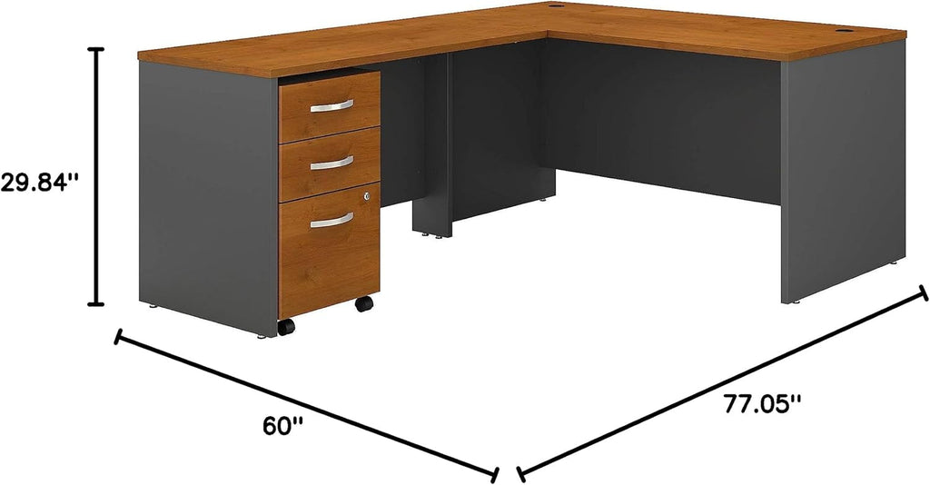 Bush Business Furniture Series C 60W L Shaped Desk with 3 Drawer Mobile File Cabinet in Mahogany - Grand Goldman