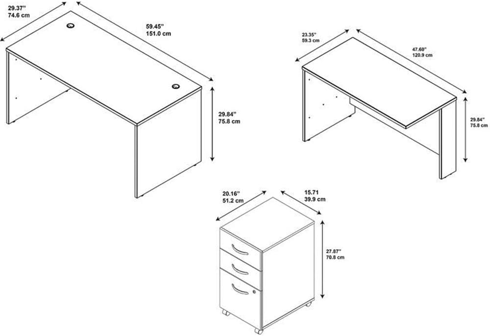 Bush Business Furniture Series C 60W L Shaped Desk with 3 Drawer Mobile File Cabinet in Mahogany - Grand Goldman