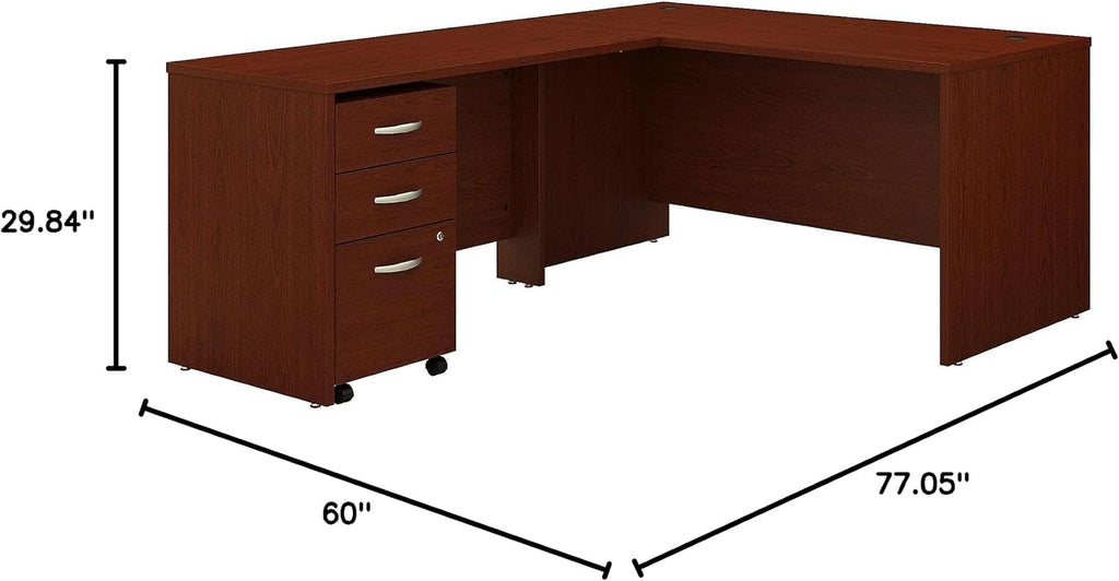 Bush Business Furniture Series C 60W L Shaped Desk with 3 Drawer Mobile File Cabinet in Mahogany - Grand Goldman