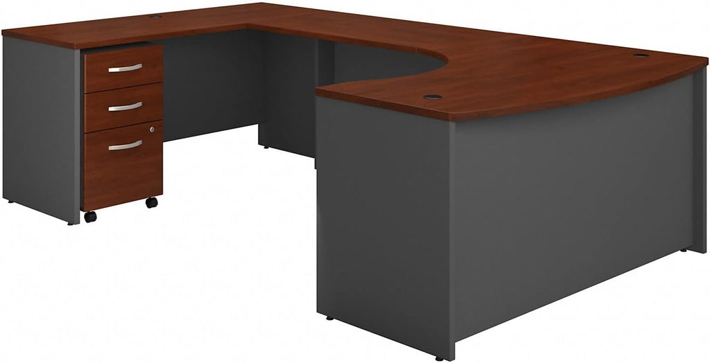Bush Business Furniture Series C 60W Left Handed Bow Front U Shaped Desk with Mobile File Cabinet in Mocha Cherry - Grand Goldman
