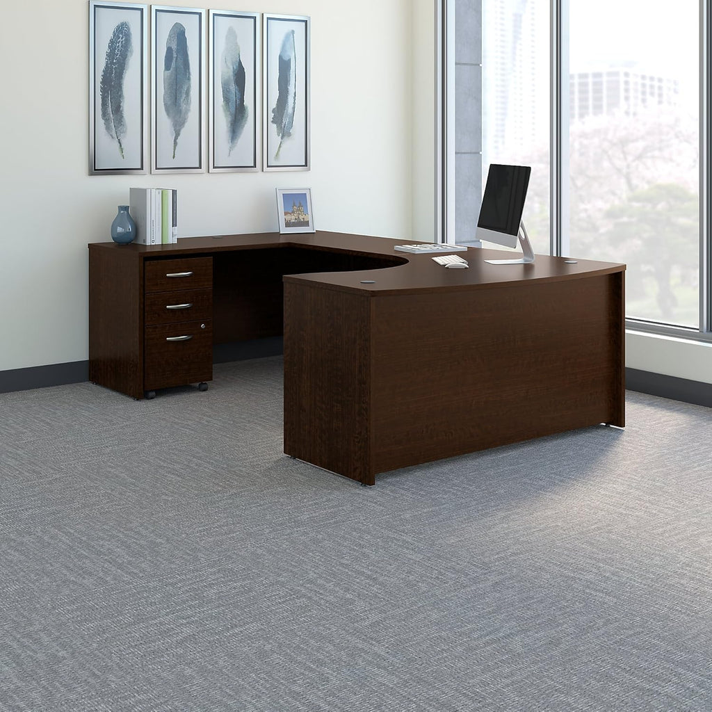 Bush Business Furniture Series C 60W Left Handed Bow Front U Shaped Desk with Mobile File Cabinet in Mocha Cherry - Grand Goldman