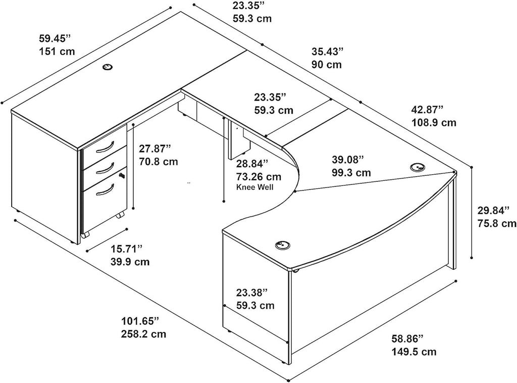 Bush Business Furniture Series C 60W Left Handed Bow Front U Shaped Desk with Mobile File Cabinet in Mocha Cherry - Grand Goldman