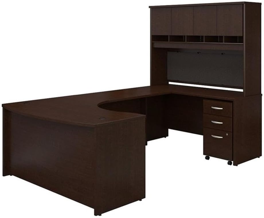 Bush Business Furniture Series C Right Handed Bow Front U Shaped Desk with Hutch and Storage, 60W, Mocha Cherry - Grand Goldman