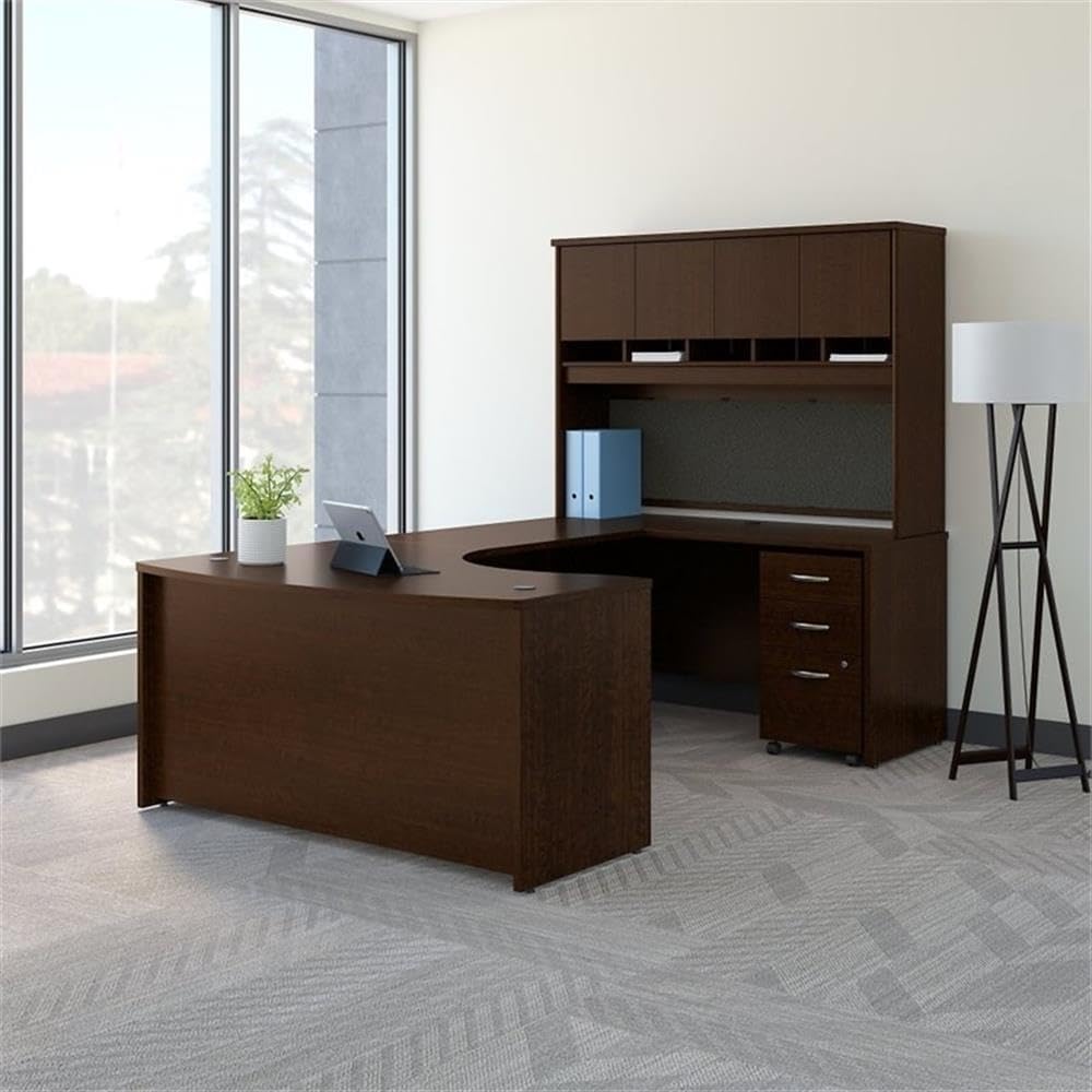 Bush Business Furniture Series C Right Handed Bow Front U Shaped Desk with Hutch and Storage, 60W, Mocha Cherry - Grand Goldman