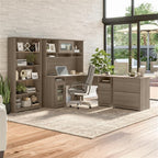 Bush Furniture L Shaped Desk with Hutch, 5 Shelf Bookcase and Lateral File Cabinet | Cabot Collection Corner Computer Table with Storage and Bookshelf | 60Wx23DX37W - Grand Goldman