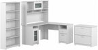 Bush Furniture L Shaped Desk with Hutch, 5 Shelf Bookcase and Lateral File Cabinet | Cabot Collection Corner Computer Table with Storage and Bookshelf | 60Wx23DX37W - Grand Goldman