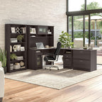 Bush Furniture L Shaped Desk with Hutch, 5 Shelf Bookcase and Lateral File Cabinet | Cabot Collection Corner Computer Table with Storage and Bookshelf | 60Wx23DX37W - Grand Goldman