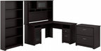 Bush Furniture L Shaped Desk with Hutch, 5 Shelf Bookcase and Lateral File Cabinet | Cabot Collection Corner Computer Table with Storage and Bookshelf | 60Wx23DX37W - Grand Goldman