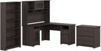Bush Furniture L Shaped Desk with Hutch, 5 Shelf Bookcase and Lateral File Cabinet | Cabot Collection Corner Computer Table with Storage and Bookshelf | 60Wx23DX37W - Grand Goldman