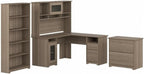 Bush Furniture L Shaped Desk with Hutch, 5 Shelf Bookcase and Lateral File Cabinet | Cabot Collection Corner Computer Table with Storage and Bookshelf | 60Wx23DX37W - Grand Goldman