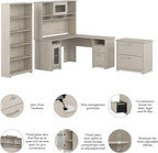 Bush Furniture L Shaped Desk with Hutch, 5 Shelf Bookcase and Lateral File Cabinet | Cabot Collection Corner Computer Table with Storage and Bookshelf | 60Wx23DX37W - Grand Goldman