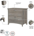 Bush Furniture Salinas 60W L Shaped Desk with Hutch, Lateral File Cabinet and 5 Shelf Bookcase in Antique White - Grand Goldman