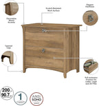 Bush Furniture Salinas 60W L Shaped Desk with Hutch, Lateral File Cabinet and 5 Shelf Bookcase in Antique White - Grand Goldman