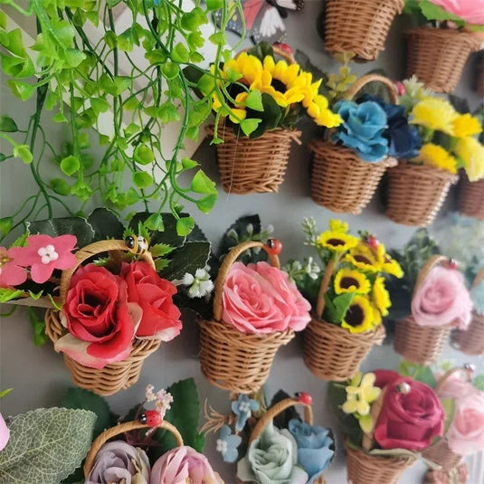 Buy 3 Get 1 Flower Basket Fridge Magnets DIY Gaily Decorated Basket for Refrigerator Magnetic Stickers fabrics Flower Home Decor - Grand Goldman