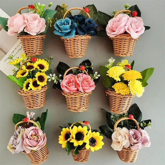 Buy 3 Get 1 Flower Basket Fridge Magnets DIY Gaily Decorated Basket for Refrigerator Magnetic Stickers fabrics Flower Home Decor - Grand Goldman