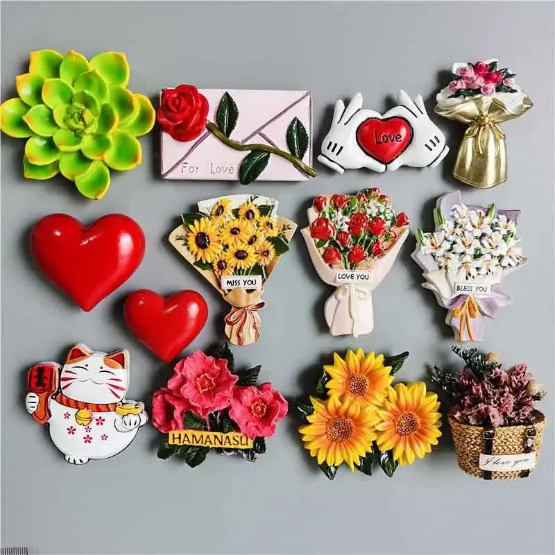 Buy 5 Get 1 3D Cute Fridge Magnets Kawaii Rose Sunflower Thank You Miss You Flower Bless You Simulate Succulent Plants Stickers - Grand Goldman