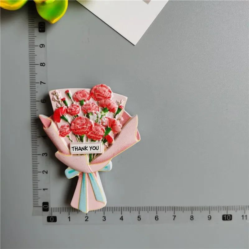 Buy 5 Get 1 3D Cute Fridge Magnets Kawaii Rose Sunflower Thank You Miss You Flower Bless You Simulate Succulent Plants Stickers - Grand Goldman