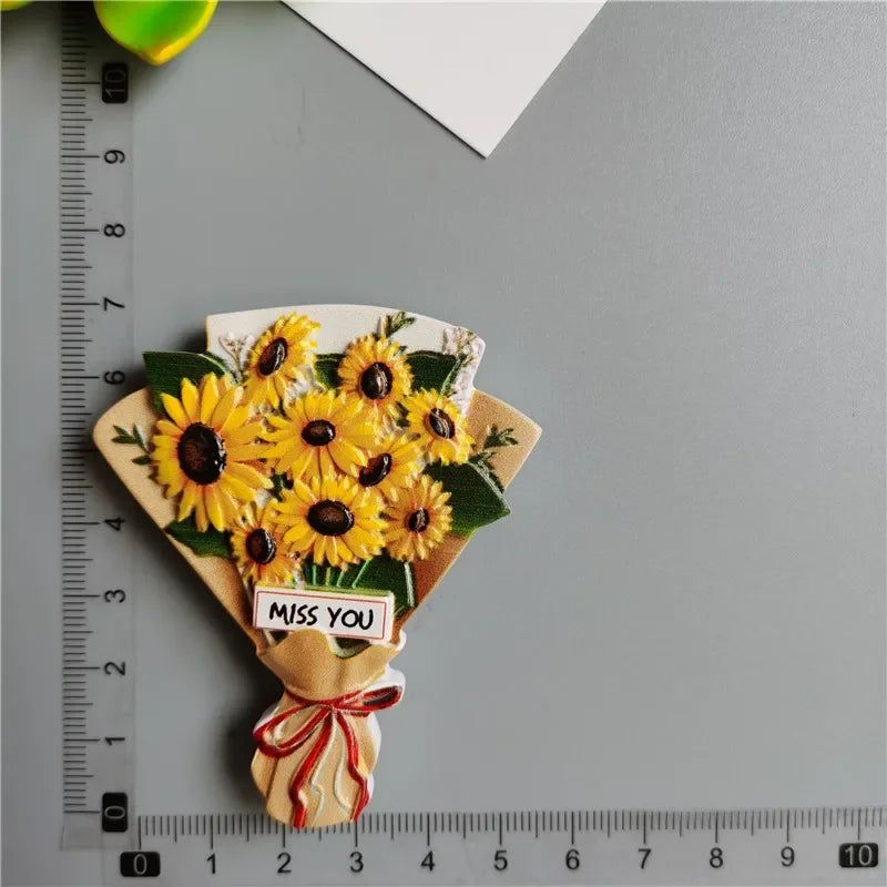 Buy 5 Get 1 3D Cute Fridge Magnets Kawaii Rose Sunflower Thank You Miss You Flower Bless You Simulate Succulent Plants Stickers - Grand Goldman
