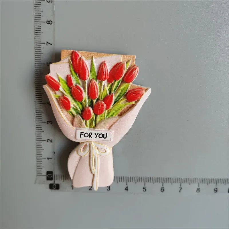 Buy 5 Get 1 3D Cute Fridge Magnets Kawaii Rose Sunflower Thank You Miss You Flower Bless You Simulate Succulent Plants Stickers - Grand Goldman