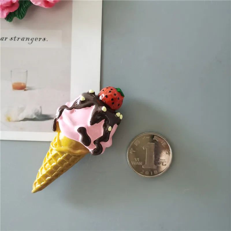 Buy 5 Get 1 3D Simulation Food Cute Cone Ice Cream Choc-ice Resin Refrigerator Magnet Sweetmeats Wholesale Production - Grand Goldman